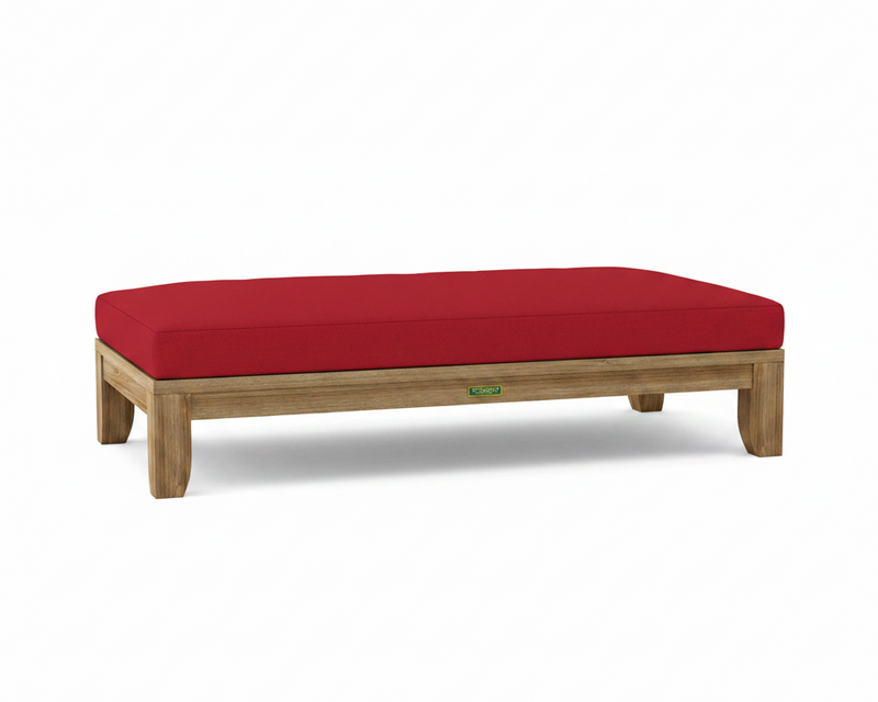 Riviera daybed with jockey red cushions on white background.  