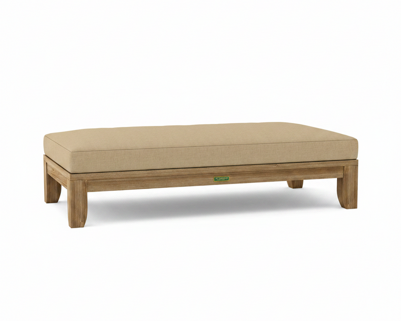 Riviera daybed with linen sesame cushion white background.  