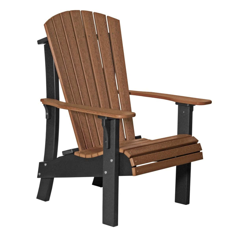 Brown and black Adirondack chair on a white background