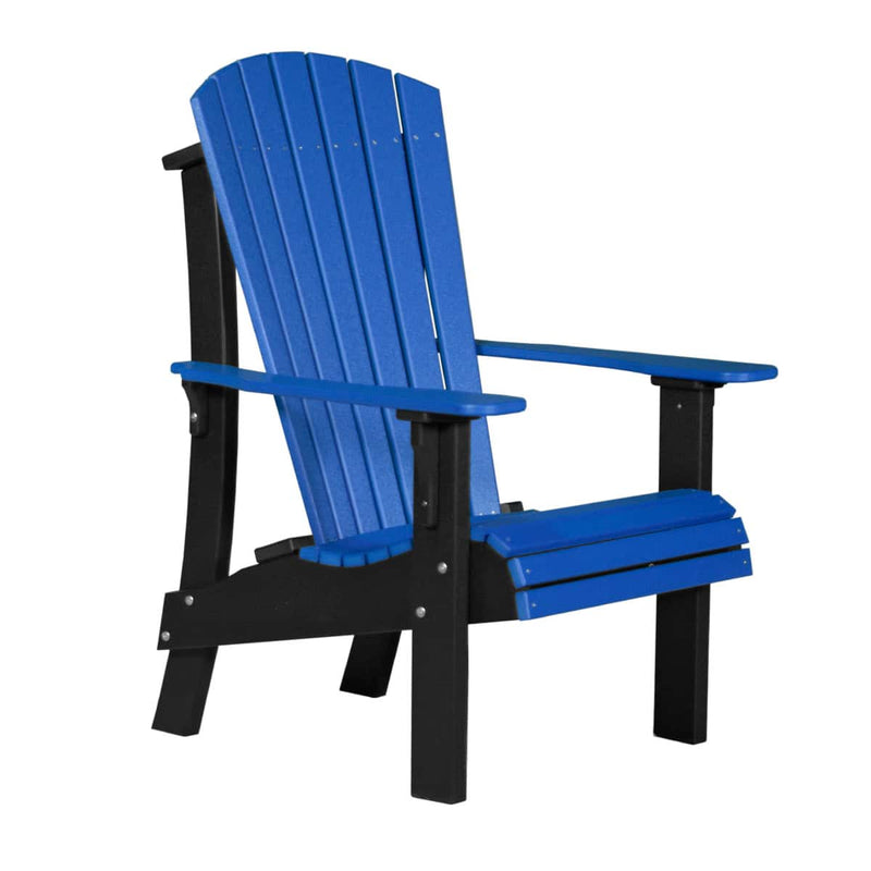 Blue and black Adirondack chair on a white background