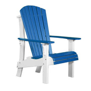 Blue and white Adirondack chair on a white background