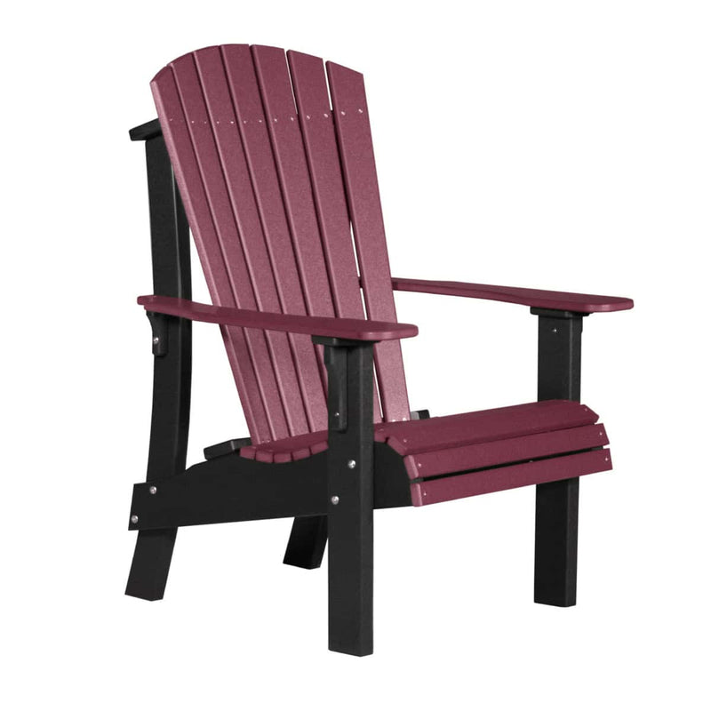 Maroon and black Adirondack chair on a white background