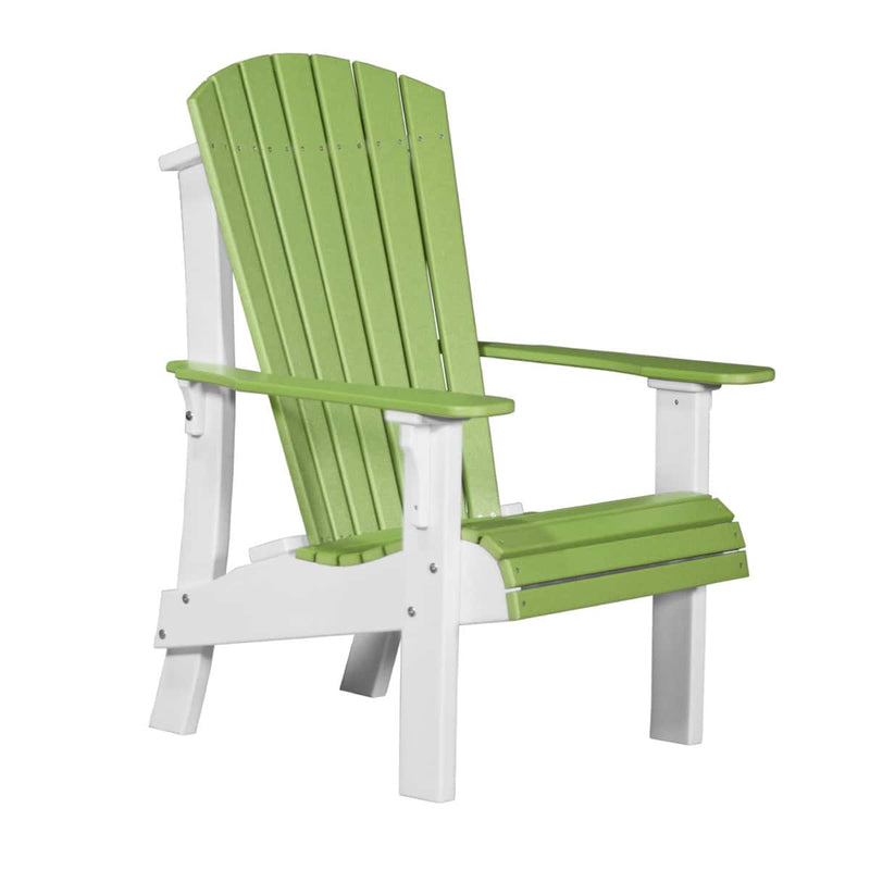 Green and white Adirondack chair on a white background
