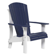 Blue and white Adirondack chair on a white background