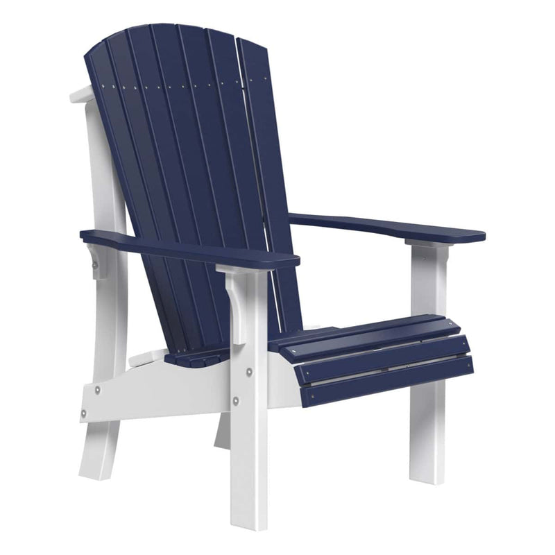 Blue and white Adirondack chair on a white background
