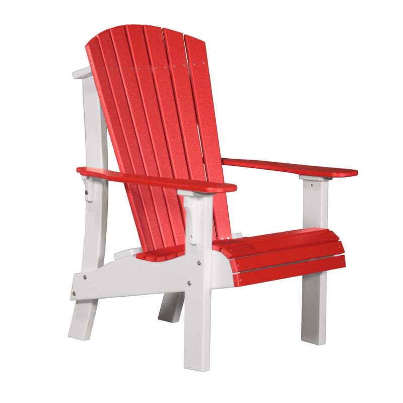 Red and white Adirondack chair on a white background