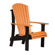 Adirondack chair with orange seat and backrest and black frame on a white background