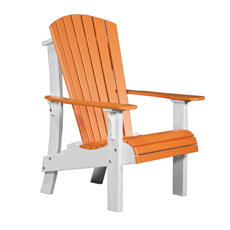 Orange and white Adirondack chair on a white background