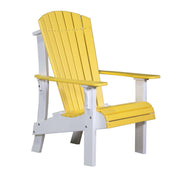 Yellow and white Adirondack chair on a white background