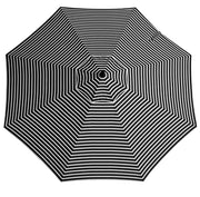 Black and white striped umbrella on a white background