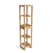 Wooden bookshelf with four shelves on a white background