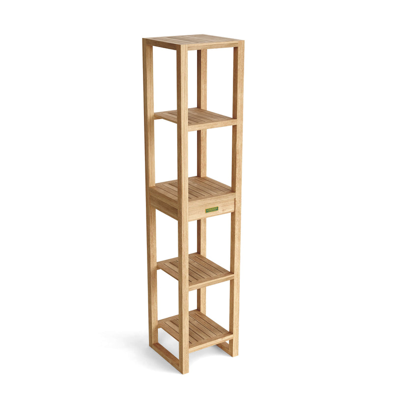 Wooden bookshelf with four shelves on a white background