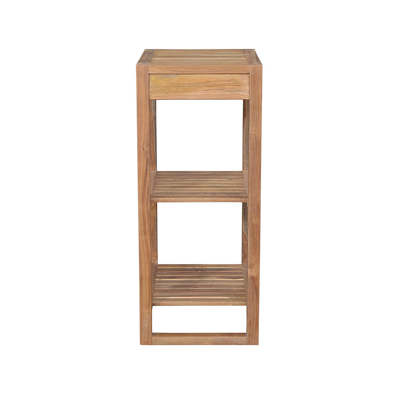 Wooden side table with a drawer on a white background