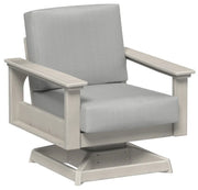 Gray swivel chair with cushioned seat and backrest on a white background