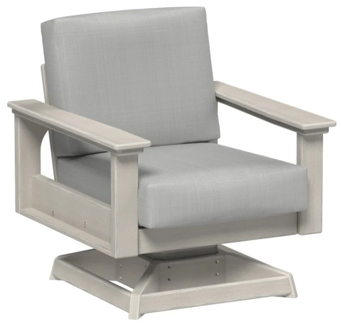 Gray swivel chair with cushioned seat and backrest on a white background