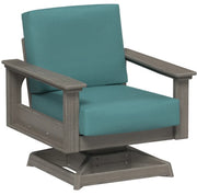 Outdoor chair with teal cushions and gray frame on a white background