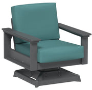 Swivel chair with teal cushions and gray frame on a white background