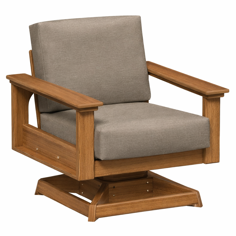 Swivel armchair with gray cushions on a white background
