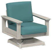 Swivel chair with teal cushions and light gray frame on a white background