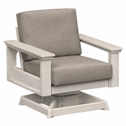 Gray cushioned chair with gray 
frame on a white background