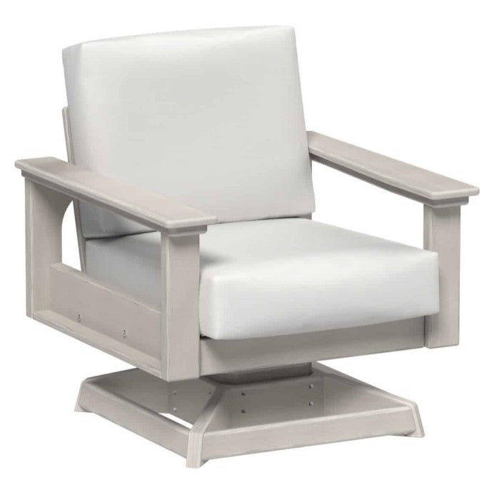 White swivel chair with light gray frame on a white background
