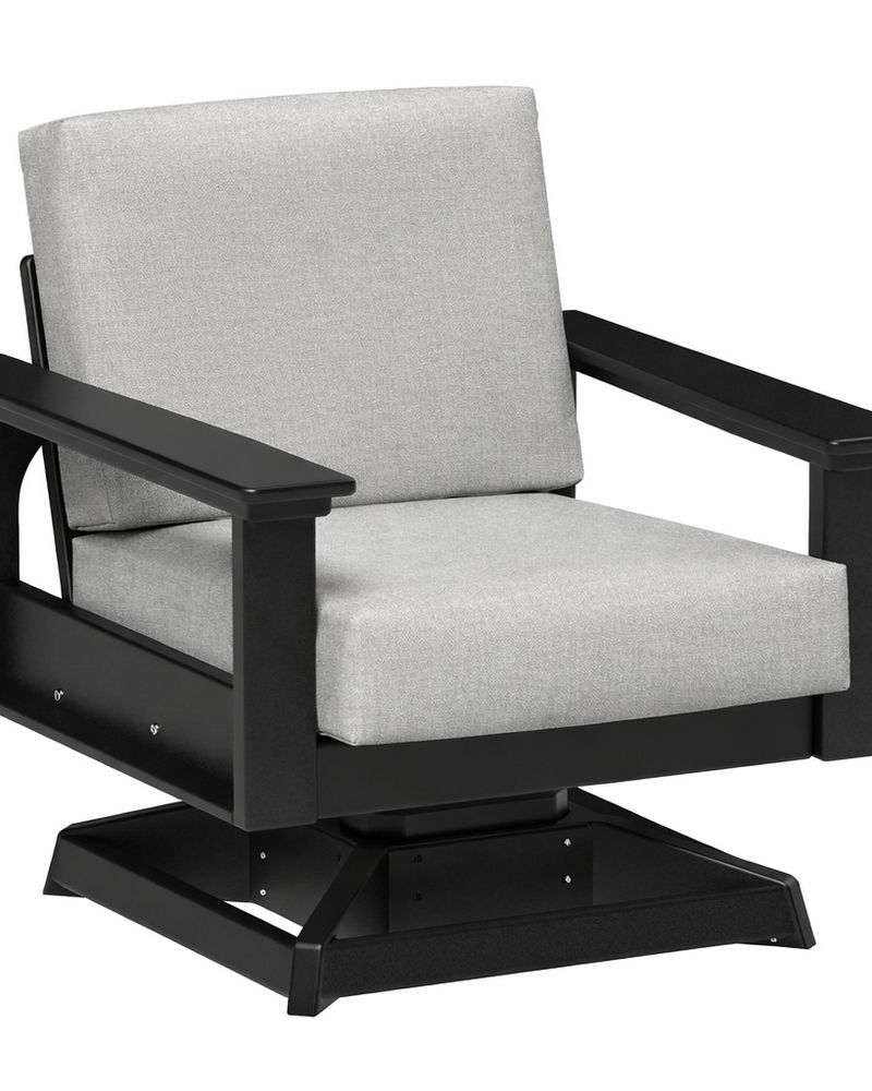 Chair with gray cushion and black frame on a white background