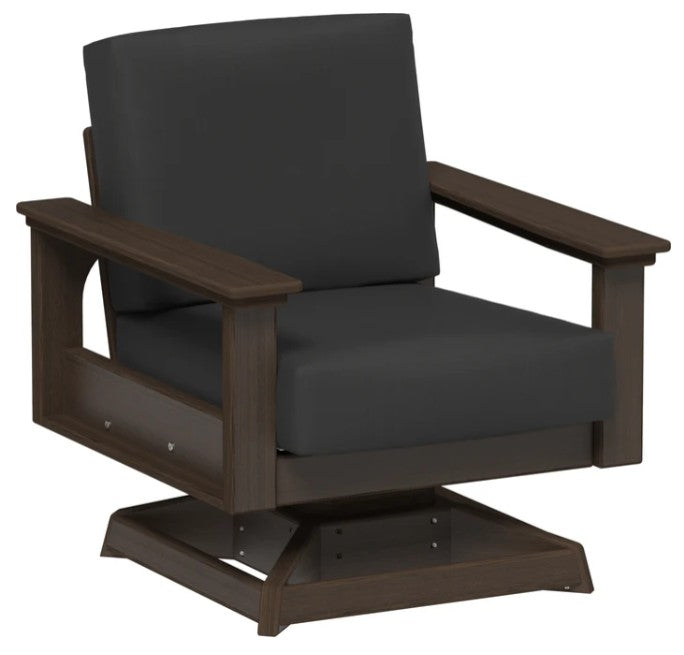 Brown armchair with dark cushions on a white background
