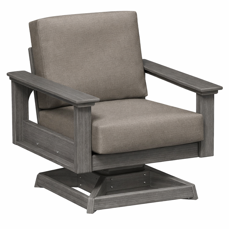 Gray swivel chair with cushioned seat and backrest on a white background