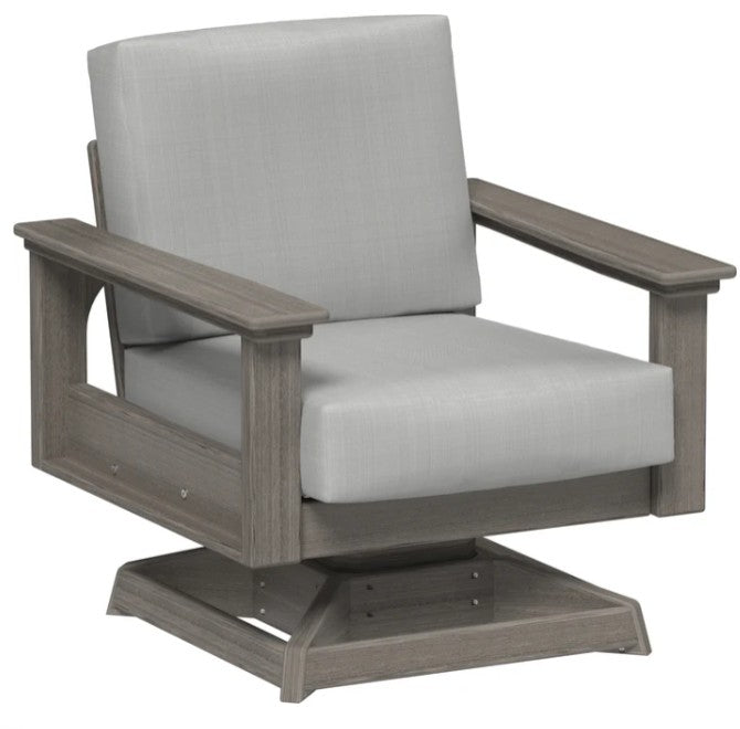 Gray cushioned chair with gray frame on a white background
