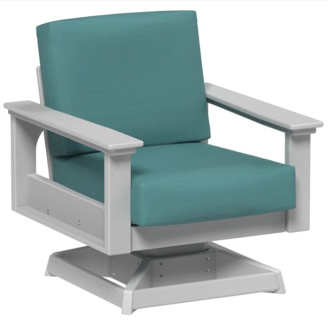 Chair with teal cushions and white frame on a white background