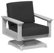Gray outdoor chair with black cushion on a white background