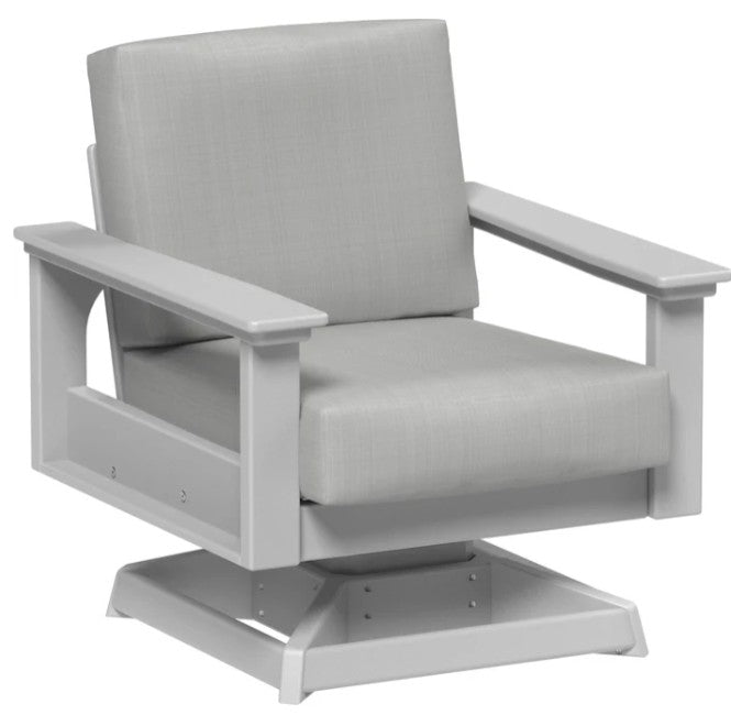 Gray swivel chair with cushioned seat and backrest on a white background