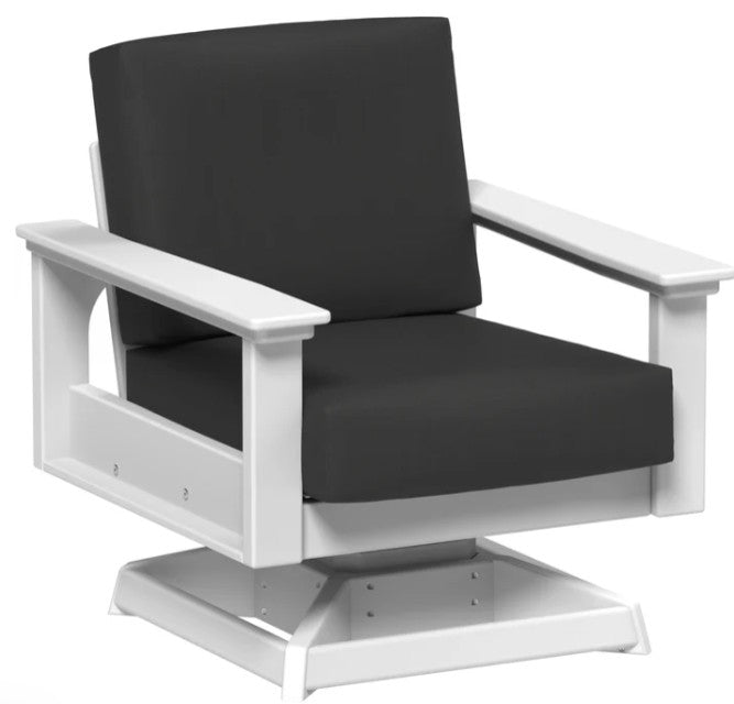 White chair with black cushions on a white background