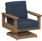 Swivel chair with navy cushions on a white background