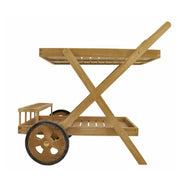 Wooden cart with a single wheel on a white background