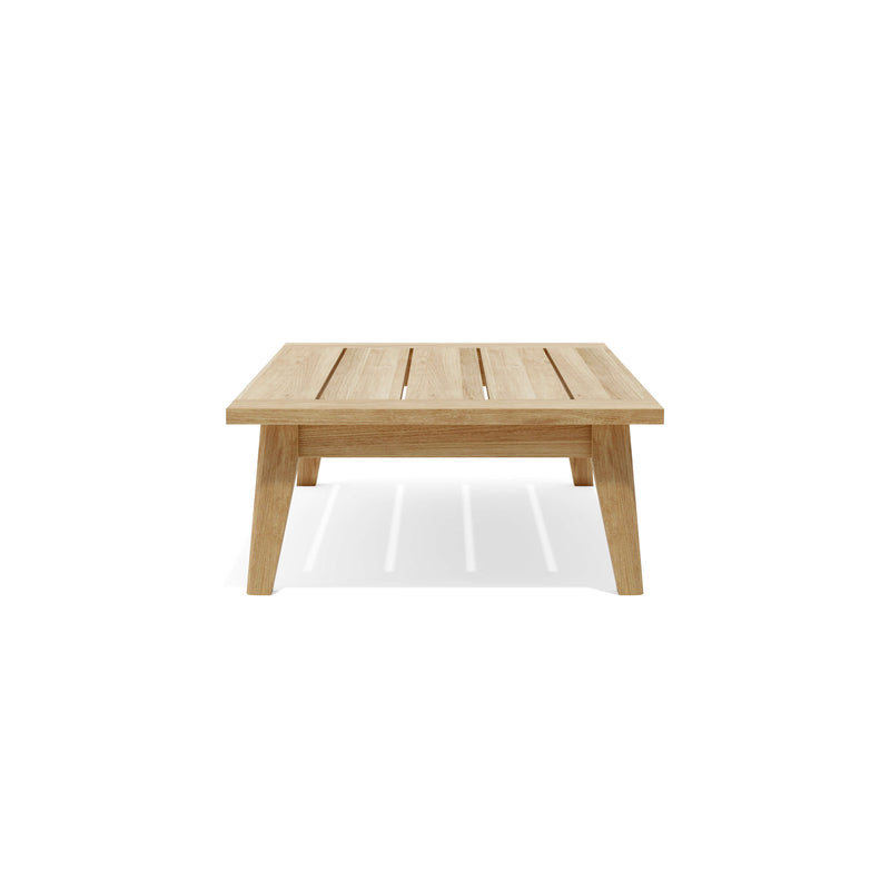 Toscana teak rectangular coffee table - side view - on a white background.  