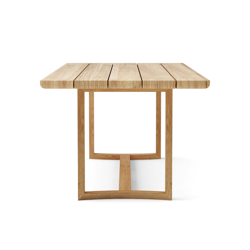 Toscana teak dining table - side view - on a white background.  