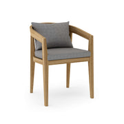 Toscana teak dining chair with cast slate cushion on white background.