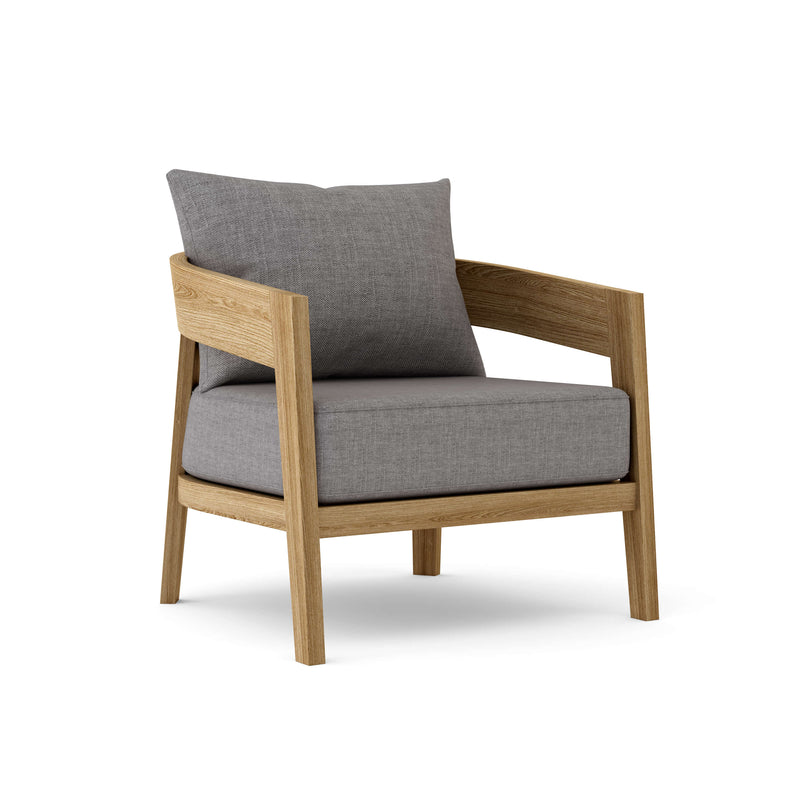 Toscana teak lounge chair with cast slate cushion on white background. 