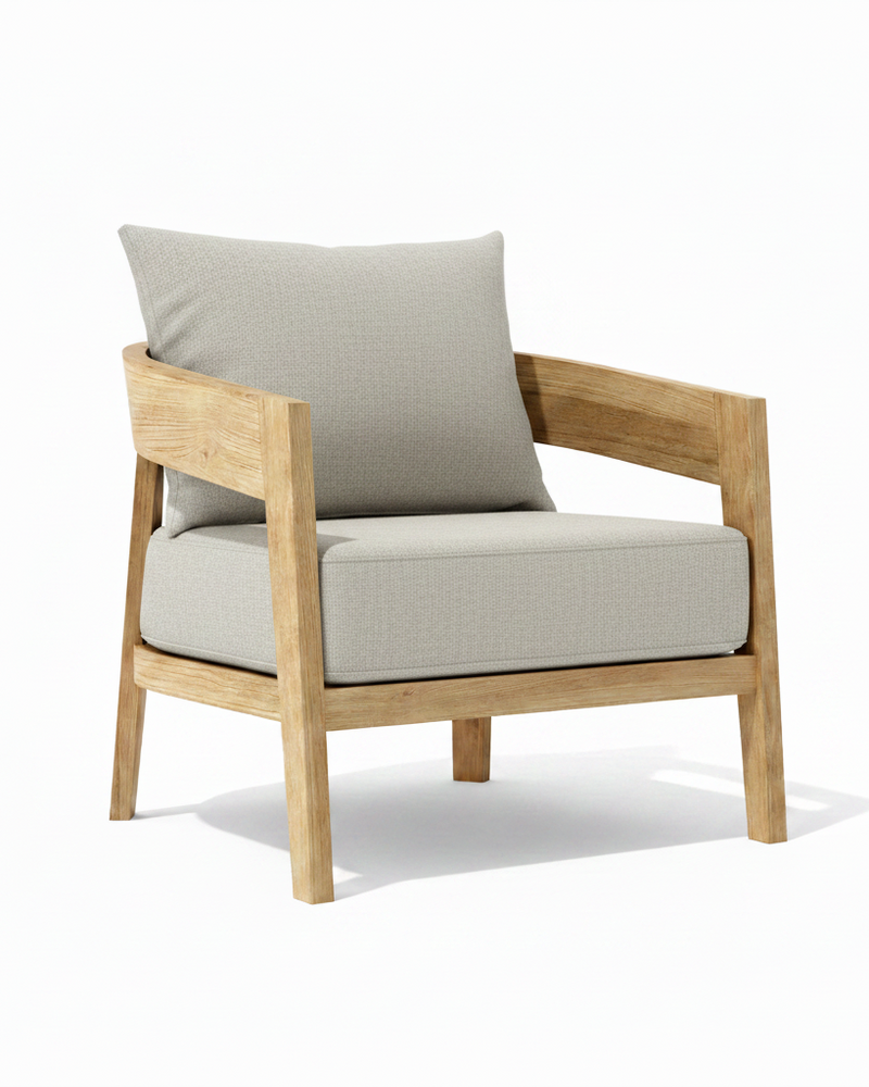 Toscana teak lounge chair with granite cushion on white background. 