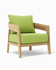 Toscana teak lounge chair with macaw cushion on white background. 