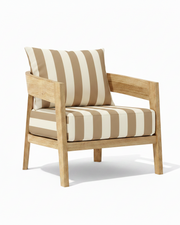 Toscana teak lounge chair with maxim heather beige cushion on white background. 