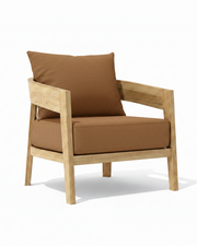 Toscana teak lounge chair with teak cushion on white background. 
