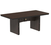 Dark brown outdoor table with black trim on a white background