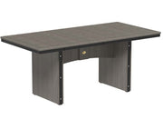 Gray table with black trim on a white background