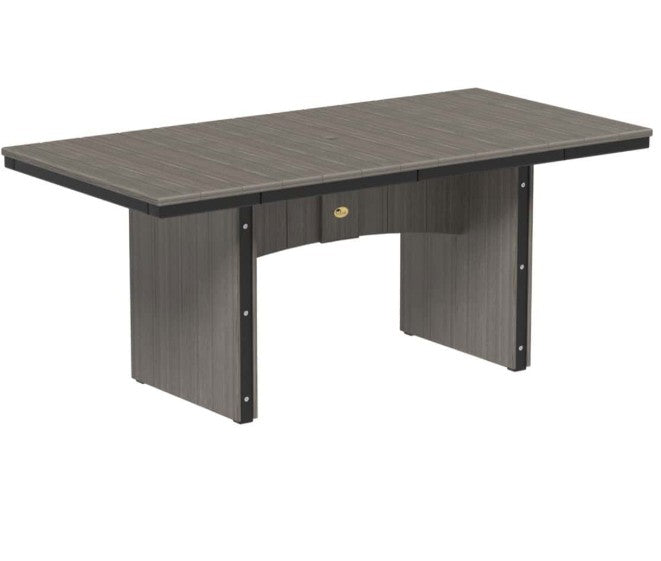 Gray table with black trim on a white background