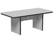 Gray outdoor table with black trim on a white background