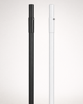 Black and white umbrella poles on a light gray background