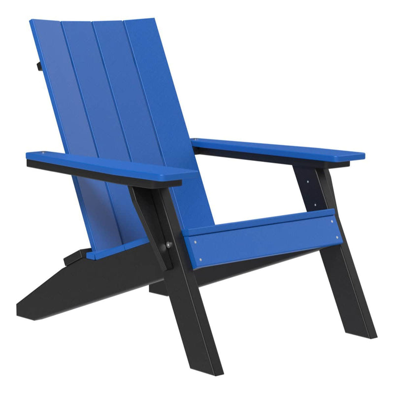 Blue and black Adirondack chair on a white background