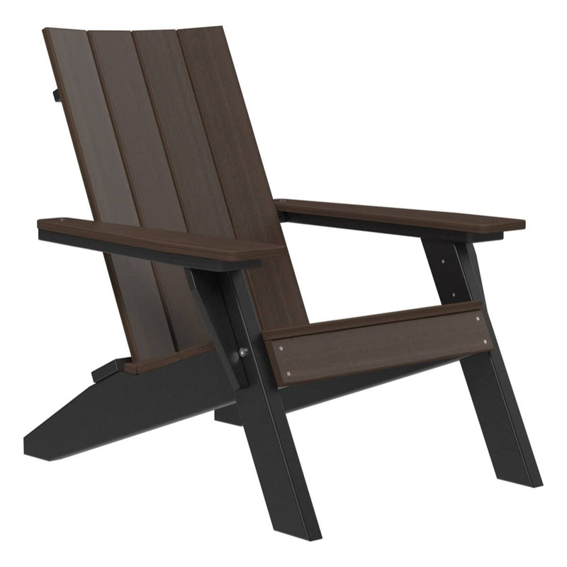 Polywood Adirondack chair with a Brazilian walnut and black finish on a white background